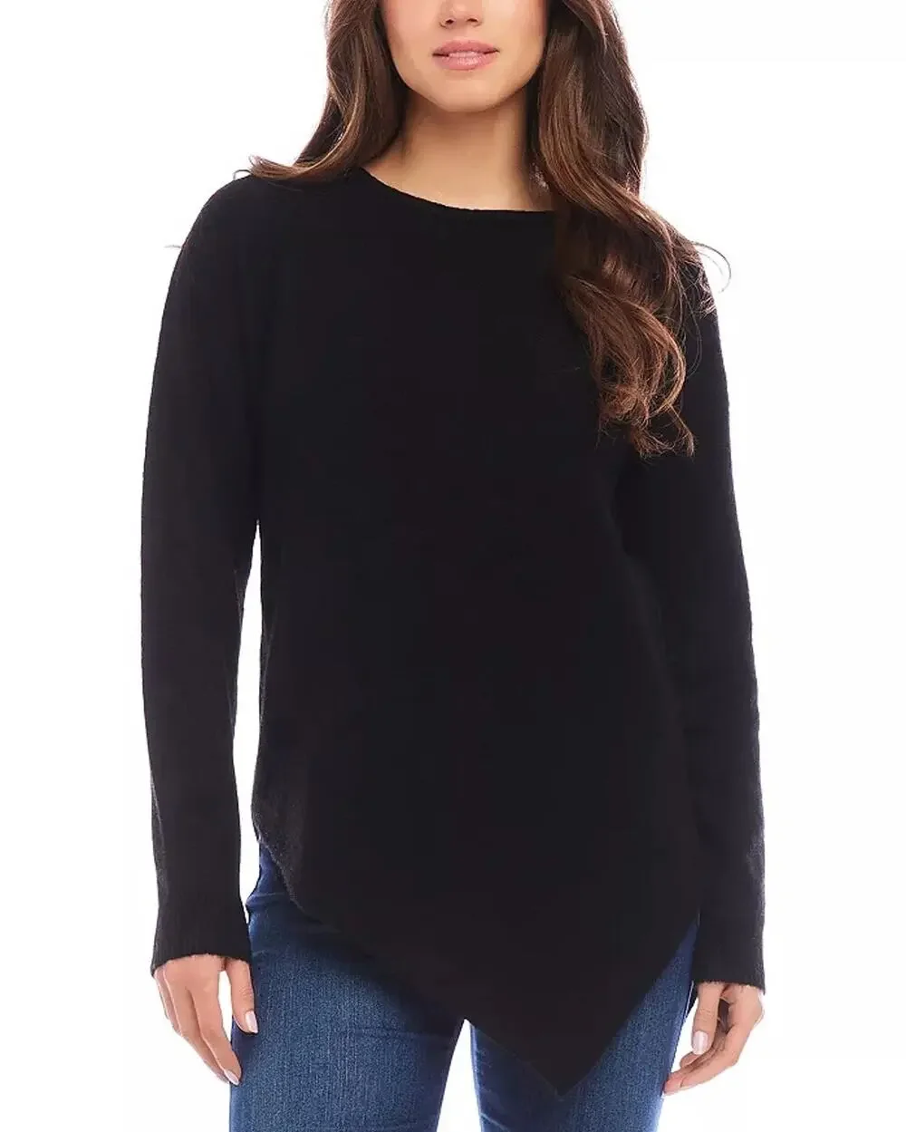 Karen Kane Women Black Knit Asymmetric Hem Casual Crew Neck Sweater Size XL
